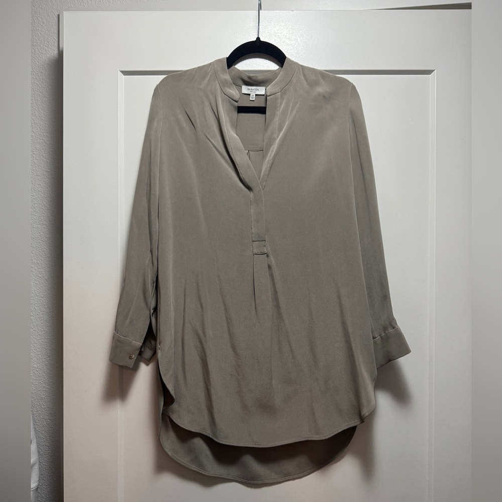 Babaton Grey Silk Long Sleve Tunic Lenght Top XXS